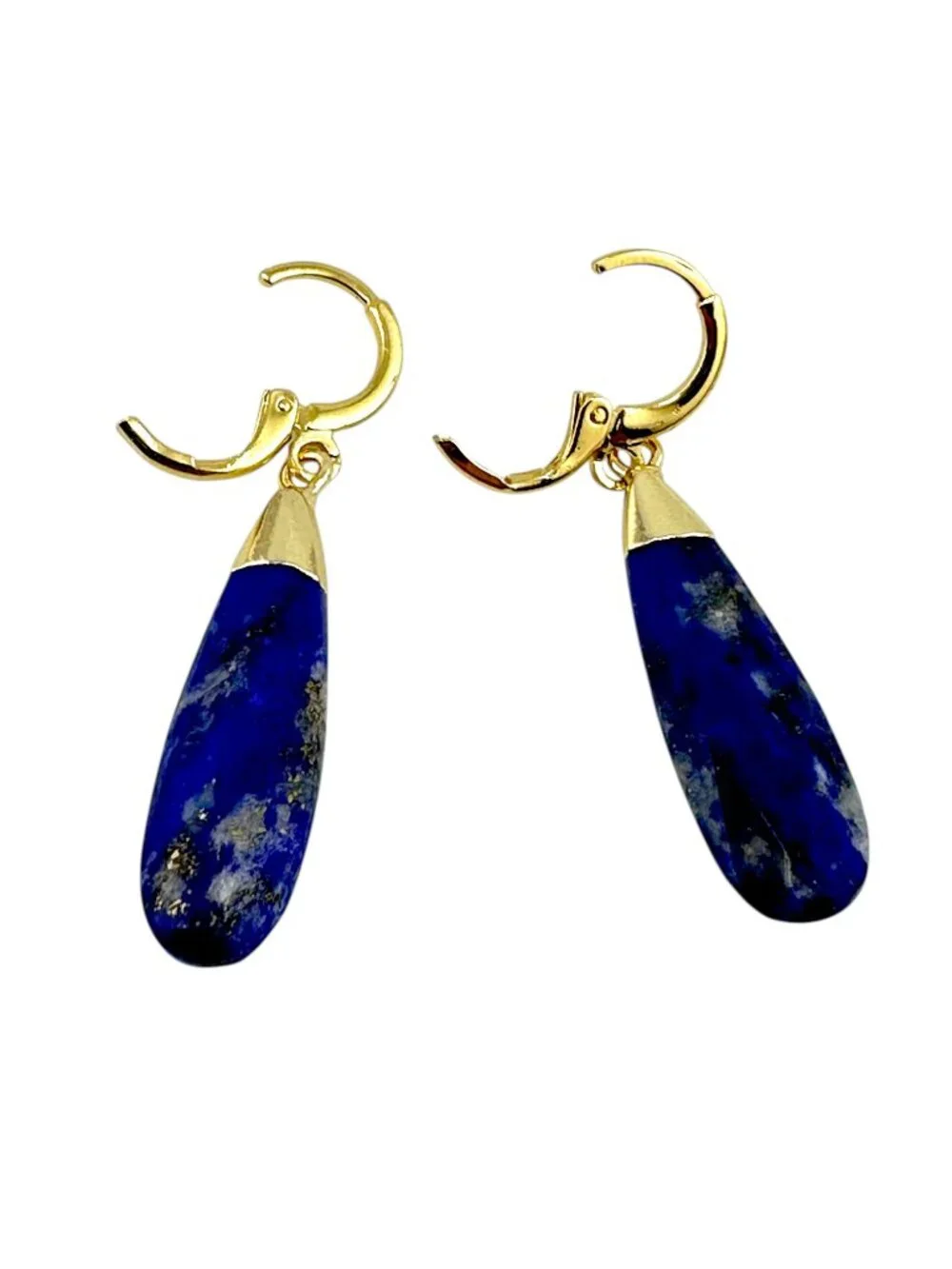 Lapis Lazuli Teardrop Earrings Gold Filled Hoops Blue Gemstone Dangle 1.75" - Picture 10 of 11